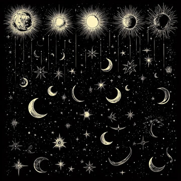 卡通月亮星空圖案