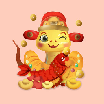 卡通可愛蛇年插畫元素