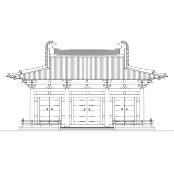 唐山門殿立面線稿圖