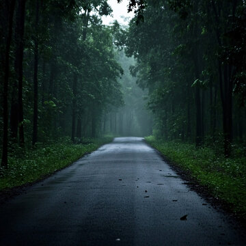 雨霧山路圖片素材
