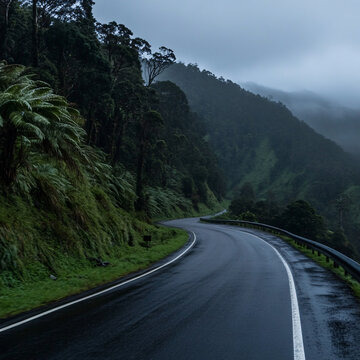 雨霧山路圖片素材