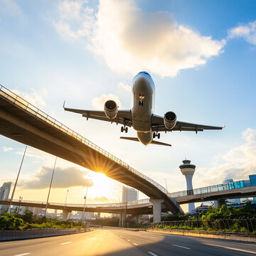 陽(yáng)光下飛機(jī)跑道客機(jī)