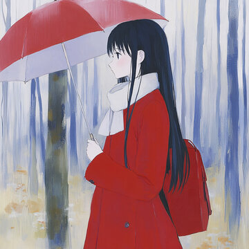 撐紅雨傘的女孩