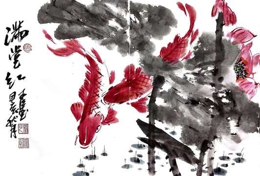 寫意荷花裝飾畫(huà)