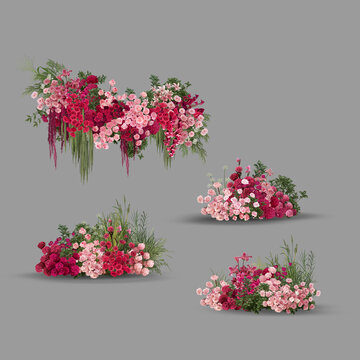 粉色玫紅色婚禮婚禮花藝素材婚禮效果圖