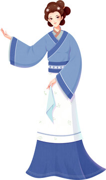 古代站姿藍(lán)衣女子免摳元素