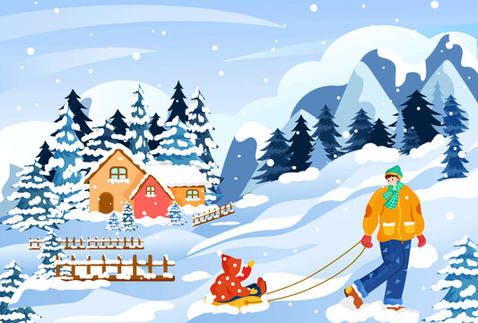 大雪二十四節(jié)氣圣誕節(jié)冬至插畫