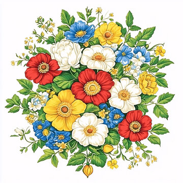 彩色民族風花草花卉