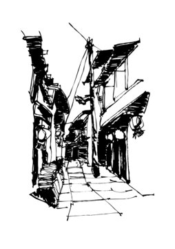 老城建筑商鋪民居手繪