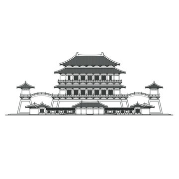 紫云樓立面線稿圖