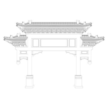 牌樓牌坊立面線稿畫