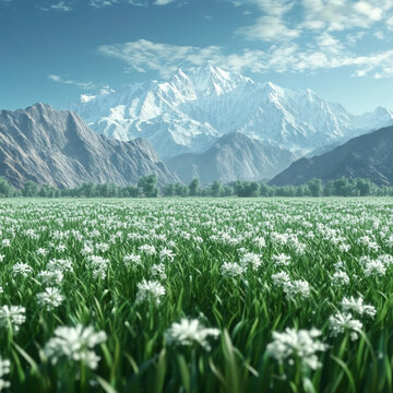 雪山下的草地