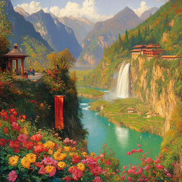 山水風(fēng)景瀑布