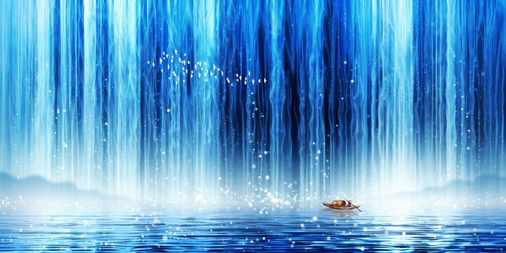 流水生財(cái)瀑布背景墻