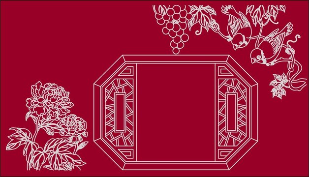窗外牡丹花鳥葡萄圖
