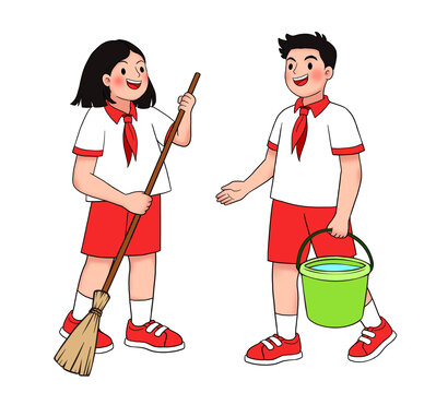 學校搞衛(wèi)生的提水桶掃地的學生