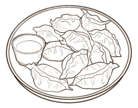 餃子水餃線稿手繪插畫素材元素