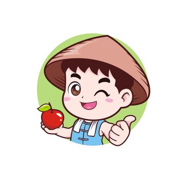 卡通可愛小農(nóng)夫頭像矢量圖