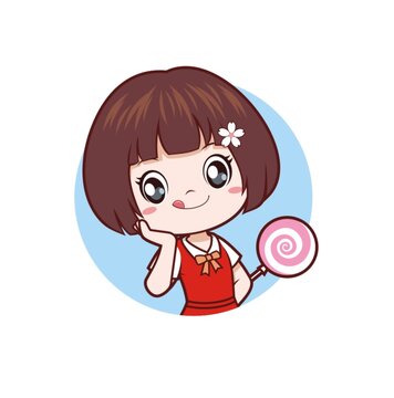 卡通可愛女孩吃棒棒糖頭像矢量圖