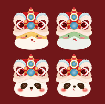 舞獅蛇年熊貓新年形象矢量插畫(huà)