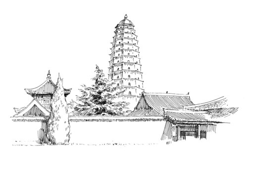 陜西寶雞市法門寺鋼筆畫