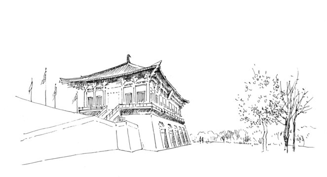 陜西西安大明宮鋼筆畫