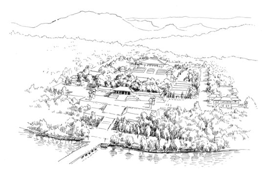 陜西延安黃帝陵景區(qū)鋼筆畫(huà)