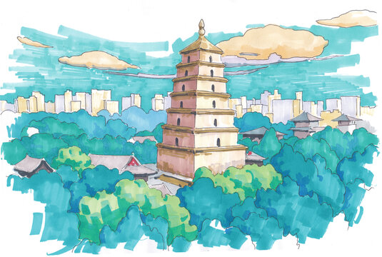 陜西西安大雁塔馬克筆