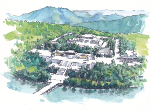 陜西延安市黃帝陵景區(qū)水彩