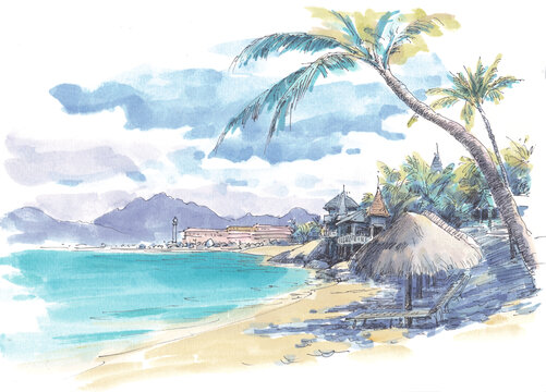海南分界洲島水彩