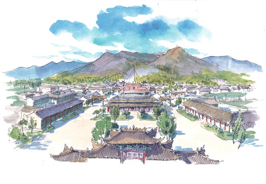 青海海東市互助土族故土園水彩
