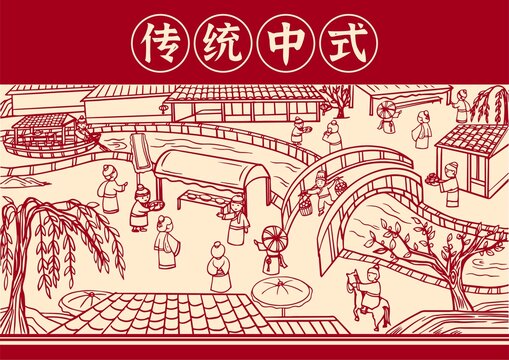 古代街道糕點(diǎn)禮盒包裝