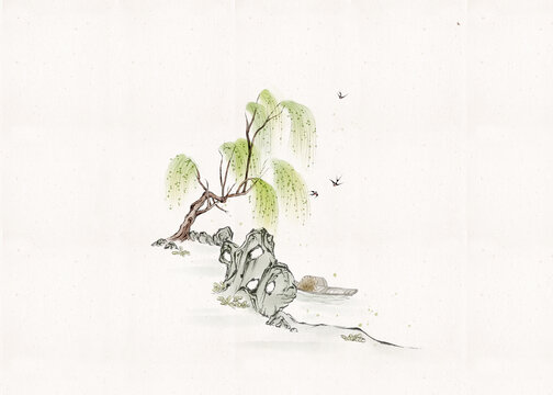 原創(chuàng)手繪國(guó)風(fēng)水墨場(chǎng)景畫