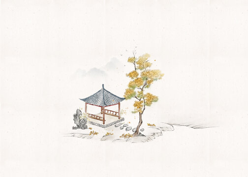 原創(chuàng)手繪國風水墨場景畫