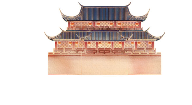 傳統(tǒng)古建筑國風插圖免摳圖素材