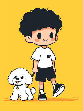 遛狗的小男孩