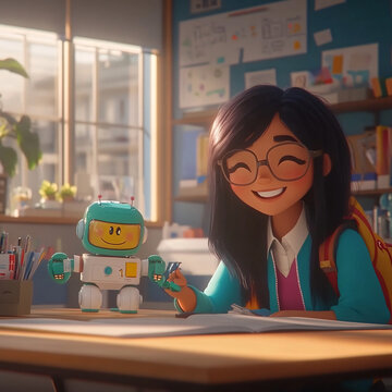 小女孩和機器人玩具