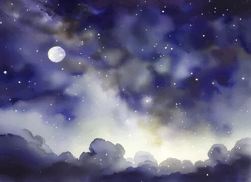 水彩星空水彩夜景