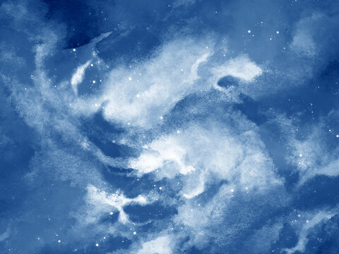 水彩夜空水彩星辰