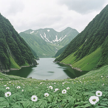 高山湖泊青綠山水