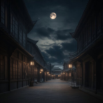 古代街道夜景