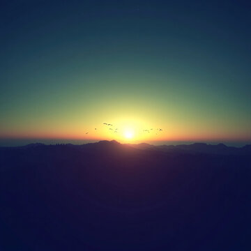 高山夕陽太陽落山