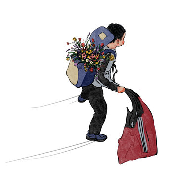 送花的小男孩學(xué)生校服母親節(jié)