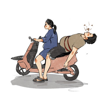 騎電瓶車接喝醉酒的老公丈夫回家