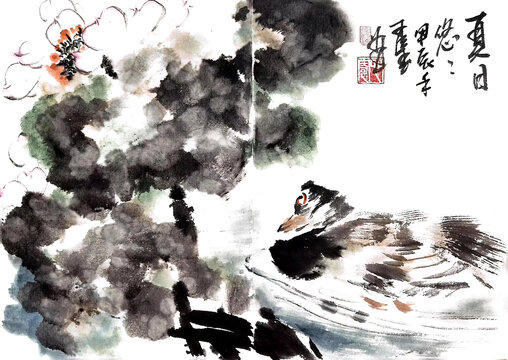 寫意荷花裝飾畫