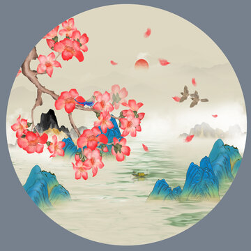 抽象山水畫木棉花