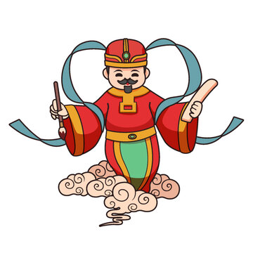 卡通描邊傳統(tǒng)節(jié)日神仙灶神插畫