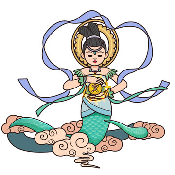 卡通描邊傳統(tǒng)節(jié)日神仙女媧插畫