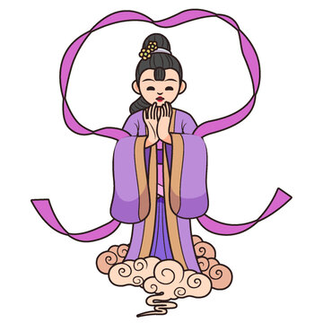 卡通描邊傳統(tǒng)節(jié)日神仙紫姑插畫
