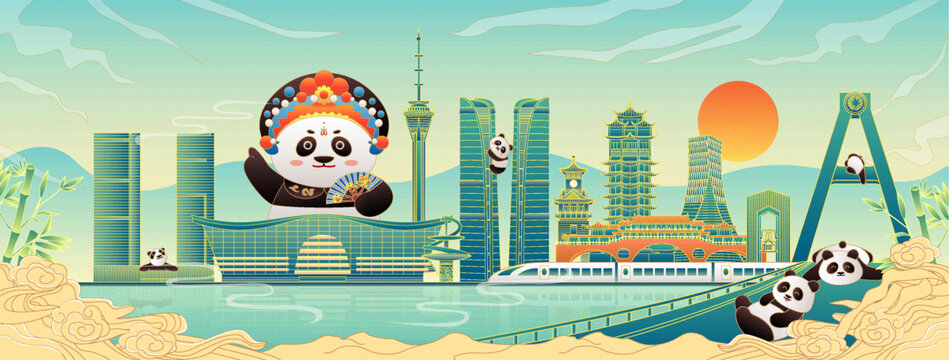 成都國潮城市建筑插畫